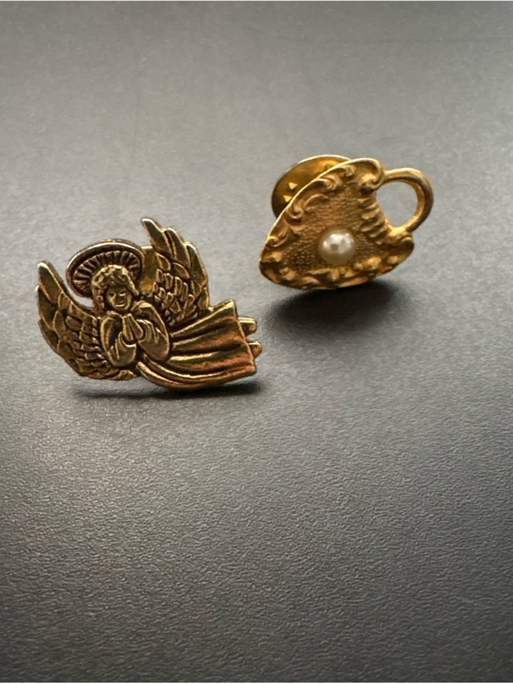 Gold Angel Motif and  Pearl Accent Pin Set